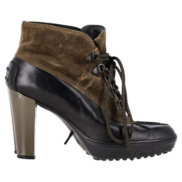 Tod´s City Glam Lace-Up Ankle Boots in Brown Suede
